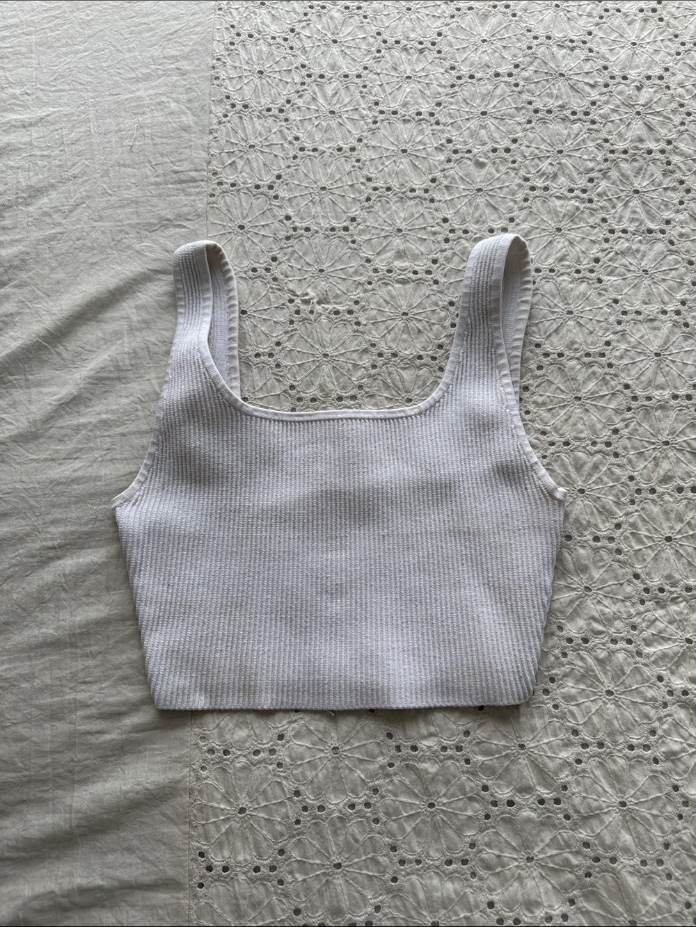 Aritzia Babaton Womens Square Neck Ribbed Crop Tank Top - White